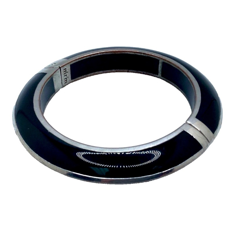 MIRIAM SALAT VINTAGE BLACK RESIN AND SILVER HINGED BANGLE BRACELET